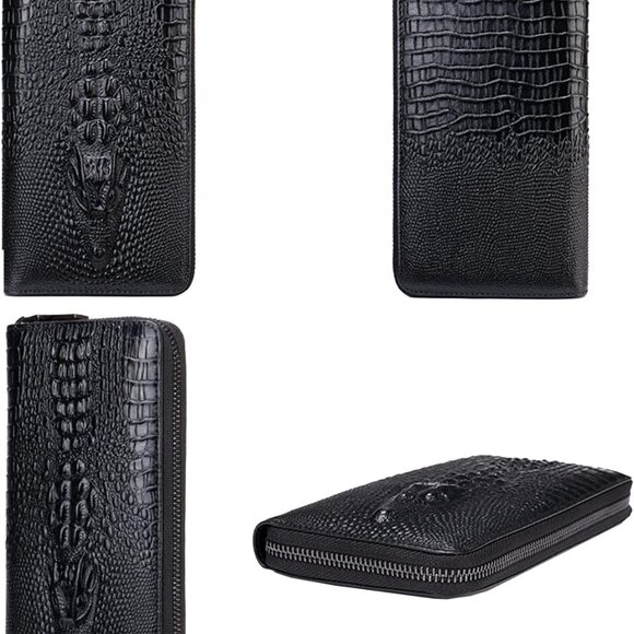 🔥Raised Crocodile Embossed Leather Zipper Wallet Clutch Wristlet Card Holder - Picture 5 of 8